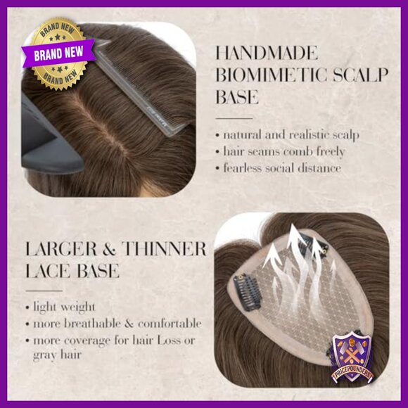 Human Hair Topper 3.5x4.7 Inch Lace Base Clip-In for Thin Hair main image 2